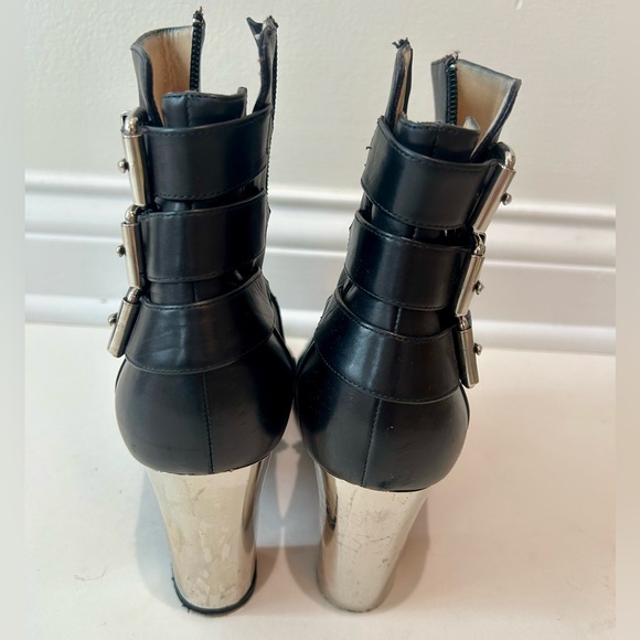 Christian Louboutin Black Leather Ankle Boots with Silver Cap Toe & Heel - Picture 13 of 16